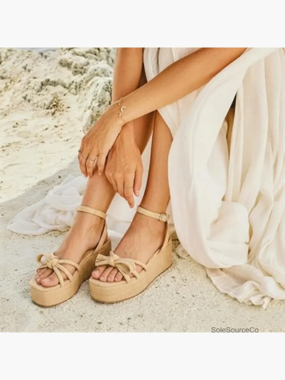 Bow Ankle Strappy Espadrille Wedge Sandals, Square Open Toe, Raffia Straw Wedges
